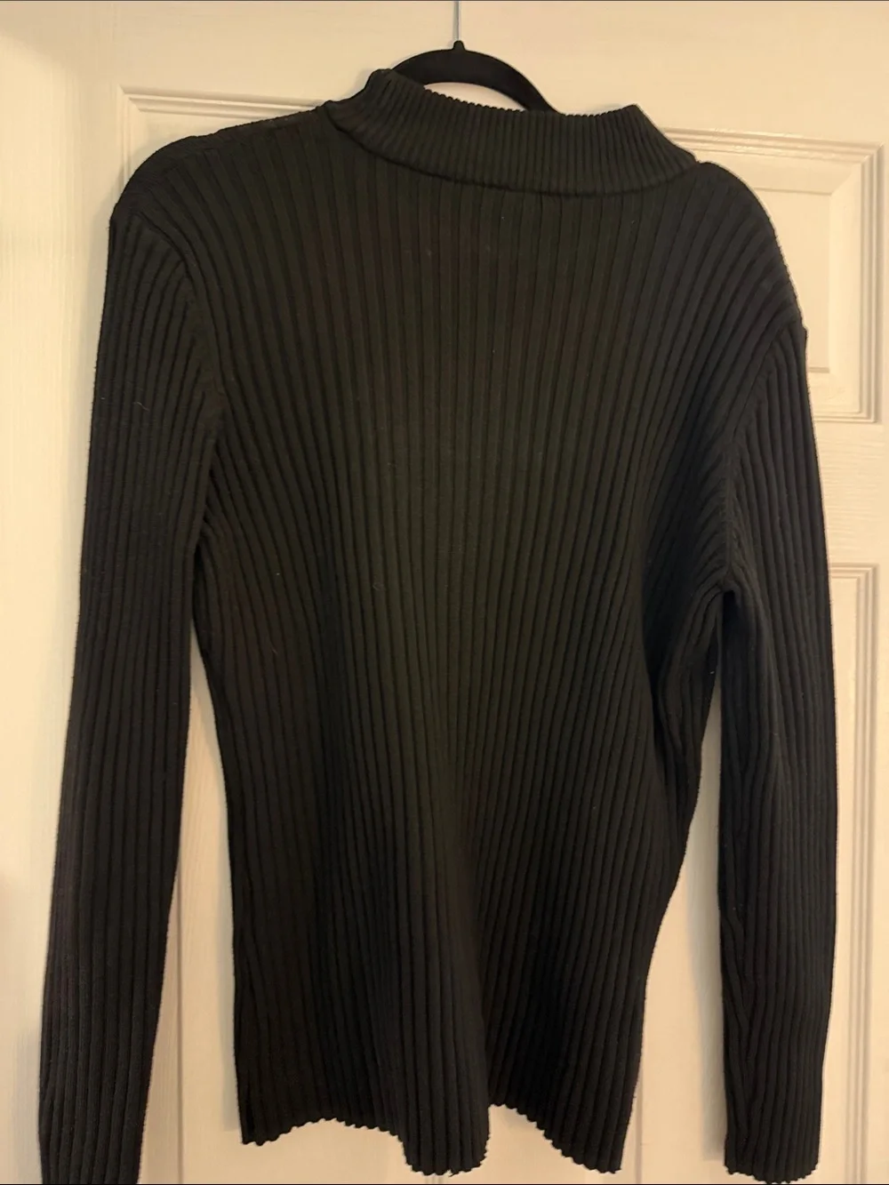 bebe Black Ribbed Long Sleeve Mock-Neck Top with Crystal Logo - Picture 3 of 3